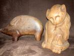 Houtsnijwerk Beeld Aap en Varken Handgemaakt PPSTK.!!!!!!!!!, Antiek en Kunst, Verzenden