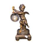 Bronzen Beeld met Zakhorloge – Pluto & Cherub – Gesigneerd, Verzenden