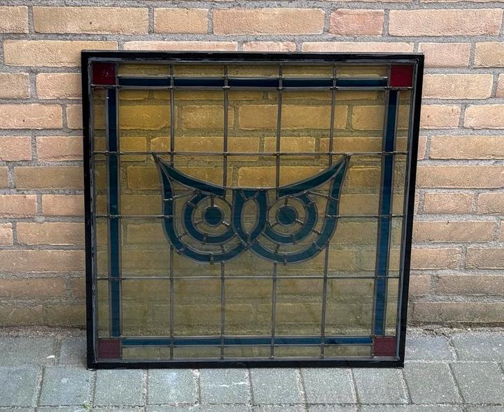 Glas in lood raam met uil motief, Doe-het-zelf en Verbouw, Glas en Ramen, Zo goed als nieuw, Overige typen, Minder dan 80 cm, Minder dan 80 cm