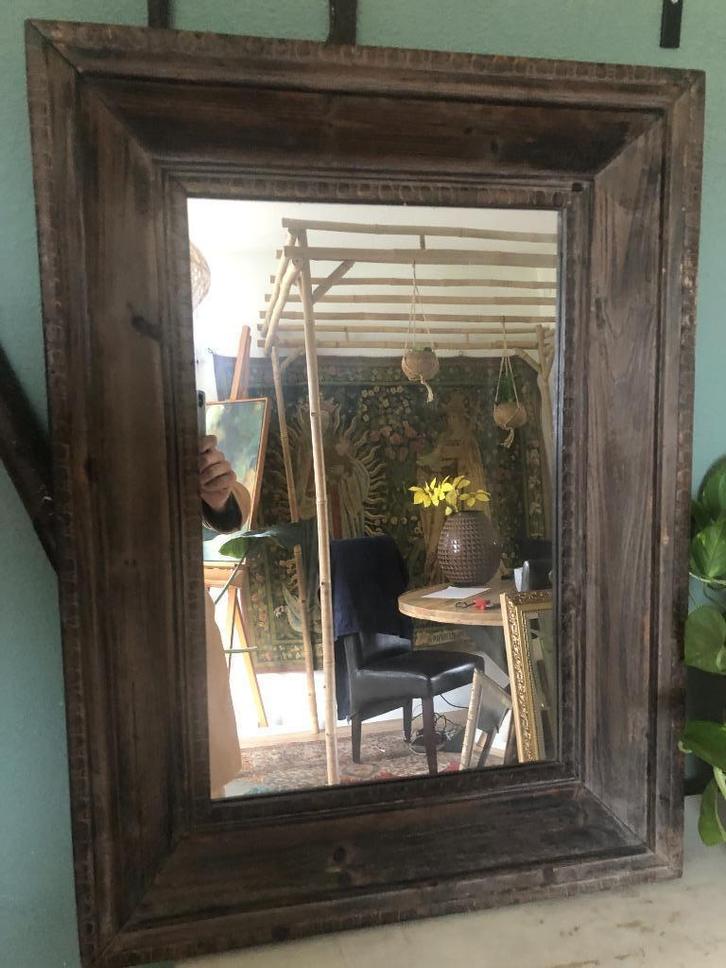 Prachtige houten spiegel – 70 x 58 cm, Huis en Inrichting, Woonaccessoires | Spiegels, 50 tot 75 cm, Minder dan 100 cm, Rechthoekig