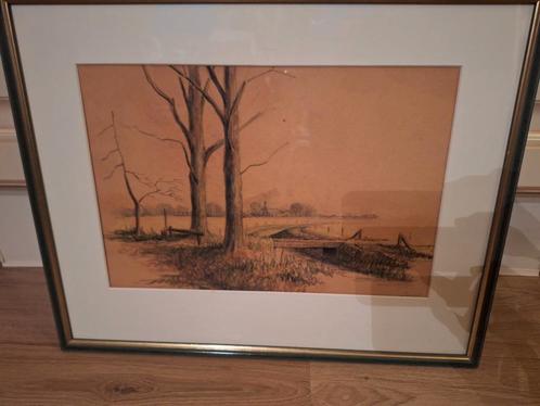 Prachtige ingelijste tekening - wrsch Breedenbroek (GLD), Antiek en Kunst, Kunst | Tekeningen en Foto's, Ophalen of Verzenden