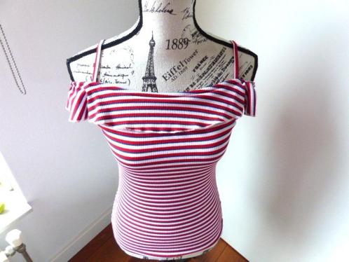 Zomers open gestreept en off shoulder tshirt van Crush dnm,, Kinderen en Baby's, Kinderkleding | Maat 164, Zo goed als nieuw, Meisje