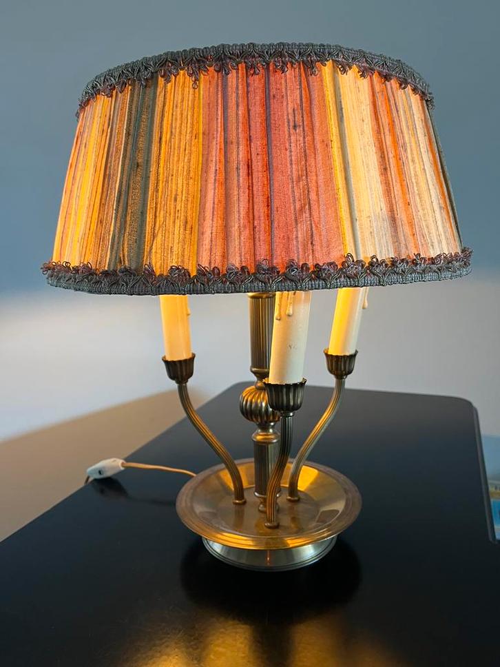 Antieke Franse messing Bouillotte lamp met 3 lichtpunten, Antiek en Kunst, Antiek | Lampen, Ophalen of Verzenden