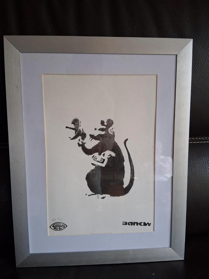 Banksy Spy Rat Zeefdruk - Ingelijst, Antiek en Kunst, Kunst | Etsen en Gravures, Ophalen