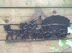Wanddecoratie, gietijzeren haardplaat Boerenpaard met wagen,, Antiek en Kunst, Ophalen of Verzenden