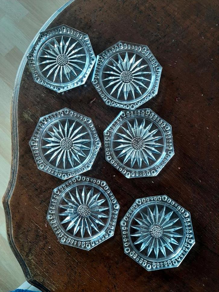 Set van 6 vintage glazen onderzetters, Antiek en Kunst, Antiek | Glas en Kristal, Ophalen of Verzenden