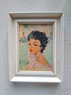 Vintage prent van Française in lijstje/ jaren '60, Minder dan 50 cm, Ophalen of Verzenden, Zo goed als nieuw, Schilderij