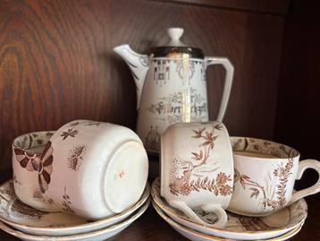 Vintage Koffieservies - 4 kopjes, schotels & kan beschikbaar voor biedingen