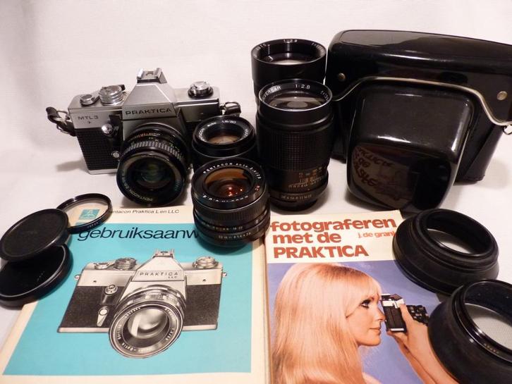 Praktica MTL3, 2.8/28 1.8/50 2.8/135 tele converter, macro, Audio, Tv en Foto, Fotocamera's Analoog, Zo goed als nieuw, Spiegelreflex