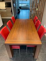 Goossens Eettafel + 6 Stoelen van echt leer, Ophalen, Gebruikt, 100 tot 150 cm, Teakhout