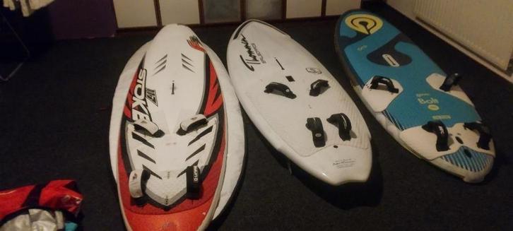 Windsurfplanken (3x) BIEDEN MAG!, Watersport en Boten, Windsurfen, Gebruikt, Plank, Minder dan 250 cm, Met vin(nen), Met draagtas