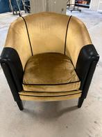 Goud-beige / zwarte Horeca Fauteuil model Olga, Huis en Inrichting, Fauteuils, Ophalen, Gebruikt, Minder dan 75 cm, Stof