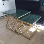 Groen Marmer Bijzet Tafel Set, Minder dan 55 cm, Rond, Zo goed als nieuw, Hout