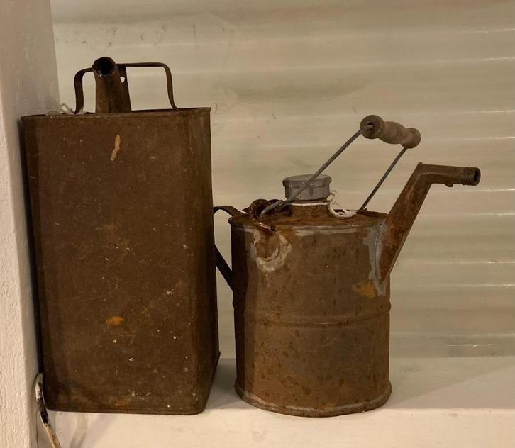 Brocante oude olie- benzine- petroleum kan / roestig, Antiek en Kunst, Curiosa en Brocante, Ophalen of Verzenden