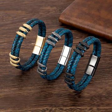 Blauwe Dubbele Leren Armband Voor Dames En Heren beschikbaar voor biedingen