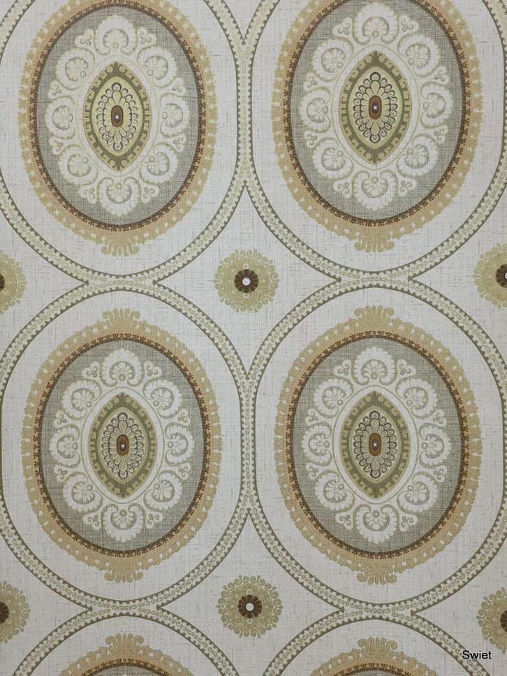 14224 barok medaillon behang met goud en creme swiet, Huis en Inrichting, Stoffering | Behang, Bruin, Verzenden
