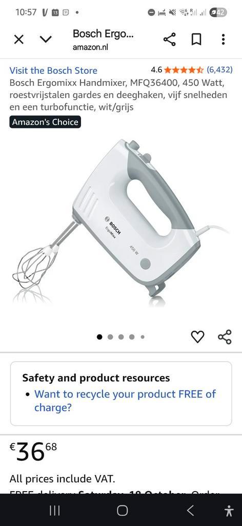 Bosch Ergomix Handmixer - Perfect voor bakplezier!, Witgoed en Apparatuur, Keukenmixers, Zo goed als nieuw, 3 snelheden of meer