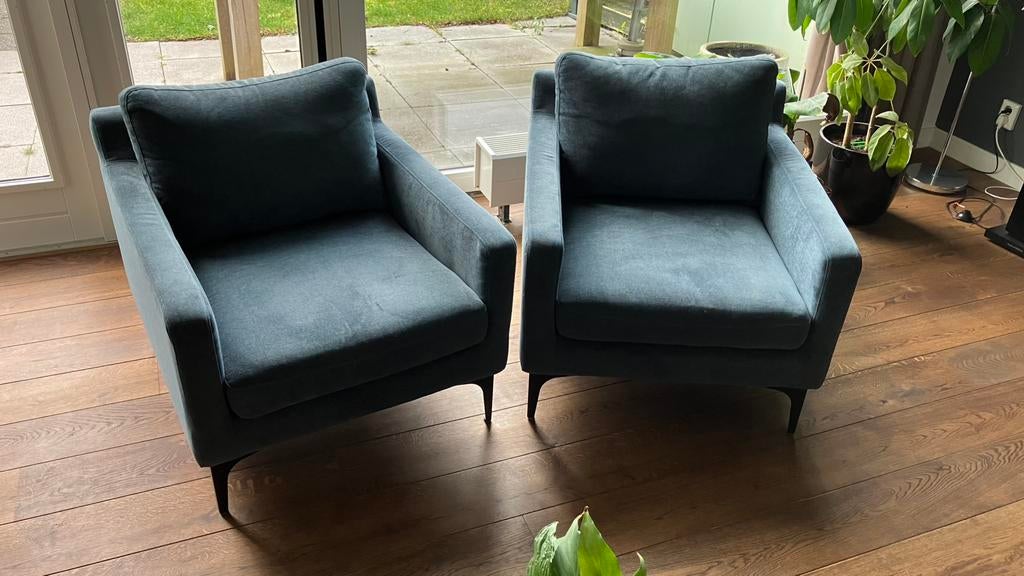 2x fauteuil SofaCompany model Astha in de kleur Dusty Blue, Ophalen, 75 tot 100 cm, Zo goed als nieuw, Stof