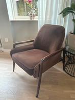 Karwei fauteuil stof&hout donker bruin igs, Ophalen, Vintage, 75 tot 100 cm, Zo goed als nieuw