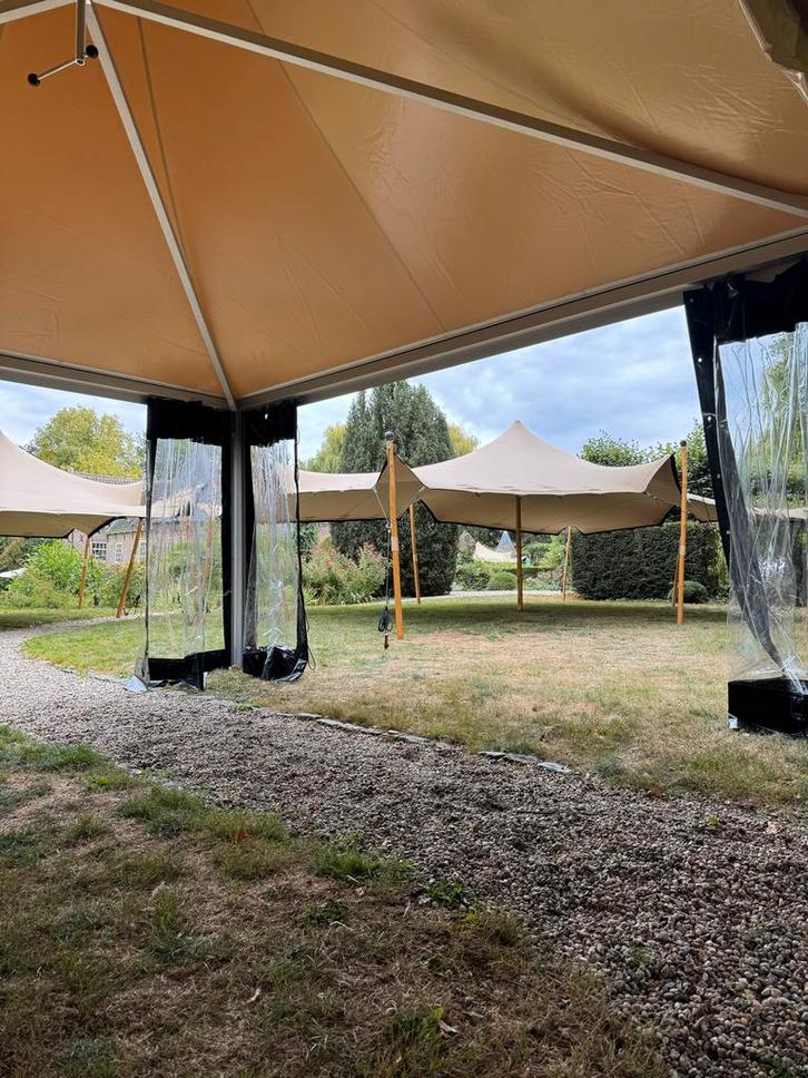 Zandkleurige Pagodetent 5x5m - Zo goed als nieuw!, Tuin en Terras, Partytenten, Zo goed als nieuw, Pagodetent, 2 meter of meer