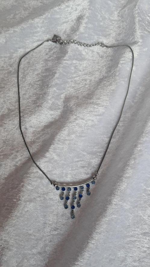 z.g.a.n. Ketting waterval, zilverkleurig, blauw, strass, Sieraden, Tassen en Uiterlijk, Kettingen, Gebruikt, Overige materialen