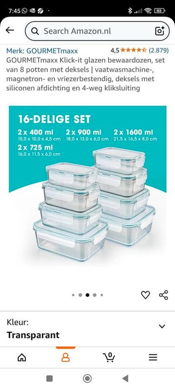 Vershoudbakjes van glas met plastic deksels beschikbaar voor biedingen