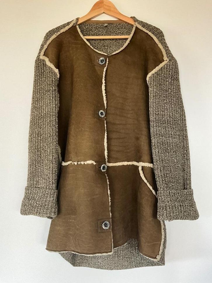Vintag lammy coat leer 40 wollen mouwen en achterkant, Kleding | Dames, Jassen | Winter, Gedragen, Maat 38/40 (M), Bruin, Ophalen of Verzenden