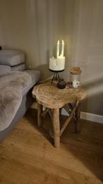 Teakhouten boomstam bijzettafel, Huis en Inrichting, Tafels | Bijzettafels, Minder dan 55 cm, Overige vormen, Hout, Ophalen