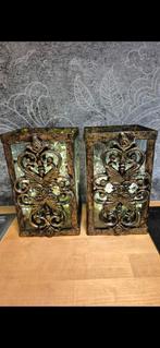 2 gouden Barok vintagelook gietijzer/glas windlichten set, 25 tot 50 cm, Nieuw, Ophalen of Verzenden, Metaal