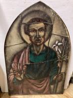 St. Jozef, gebrandschilderd op opaline glas., Antiek en Kunst, Antiek | Religie, Ophalen of Verzenden