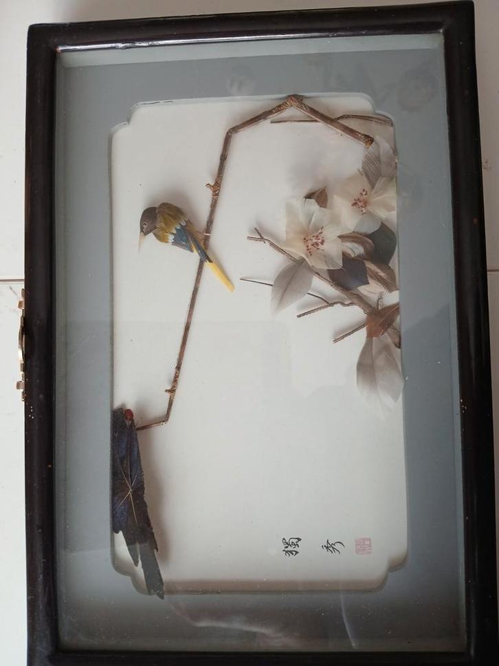 Vintage Japanse Kunst met Vogel en Bloemen, Antiek en Kunst, Kunst | Niet-Westerse kunst, Ophalen of Verzenden