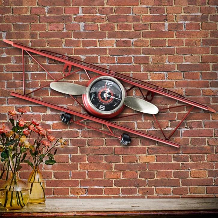 Grote Retro Vliegtuig Klok / Vliegtuigen Sier Vliegen, Huis en Inrichting, Woonaccessoires | Klokken, Nieuw, Wandklok, Analoog