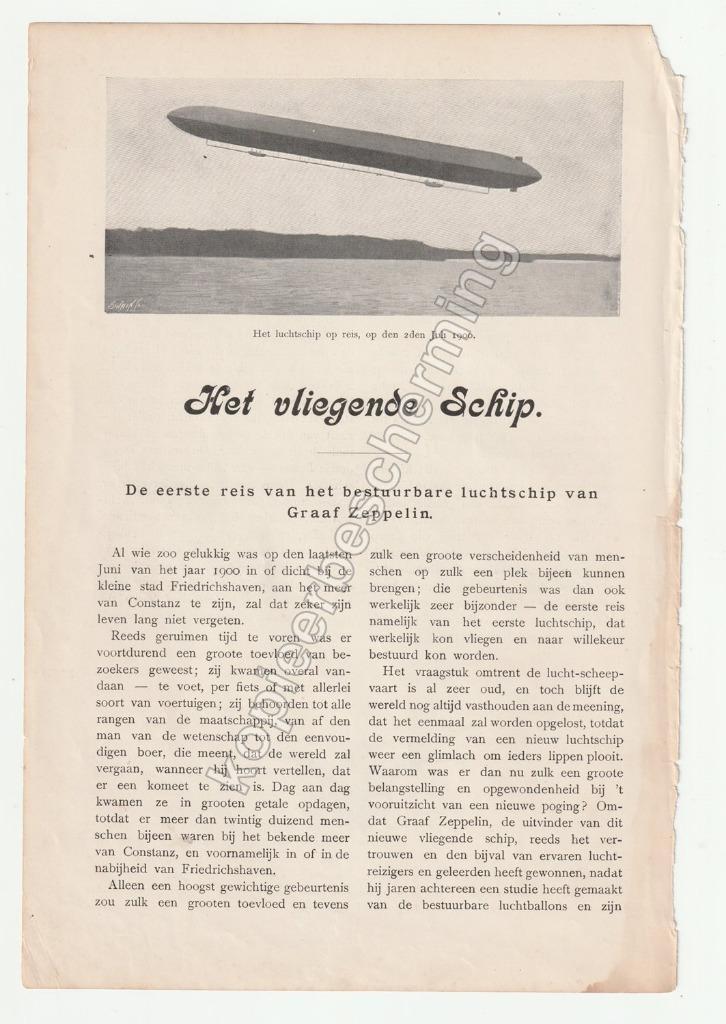 Graf Zeppelin oud artikel uit tijdschrift uit 1900, Verzamelen, Luchtvaart en Vliegtuigspotten, Gebruikt, Overige typen, Verzenden