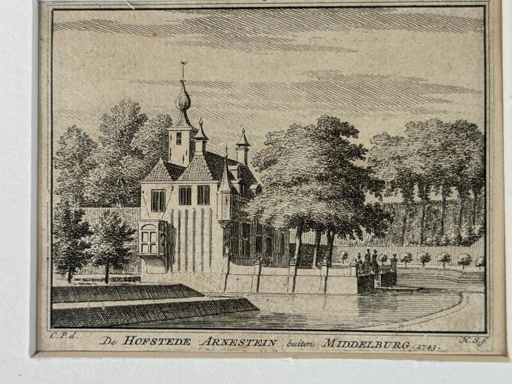 1743 Hofstede arnestein Middelburg / Zeeland, Antiek en Kunst, Kunst | Etsen en Gravures, Ophalen of Verzenden