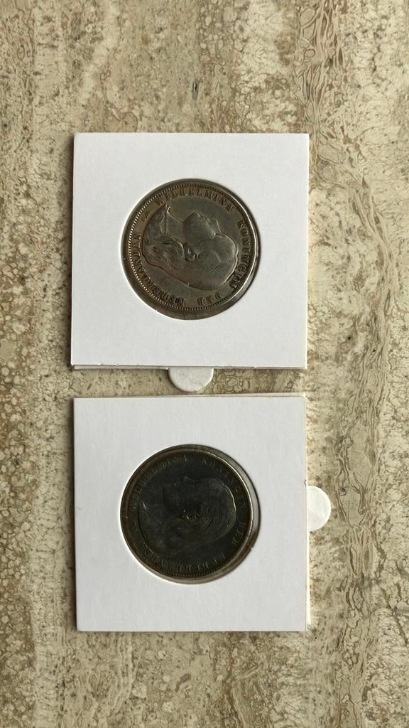 Guldens Wilhelmina lang haar 1892 en 1897, Postzegels en Munten, Munten | Nederland, Ophalen of Verzenden, Koningin Wilhelmina