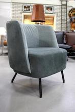Luxe fauteuil TRAY Jess Design leer & stof grijs ronde vorm, Huis en Inrichting, Fauteuils, Zo goed als nieuw, 50 tot 75 cm, Ophalen