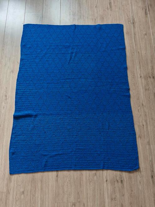 Handgemaakte Gehaakte Deken - Blauw Katoen, Huis en Inrichting, Woonaccessoires | Plaids en Woondekens, Zo goed als nieuw, Ophalen of Verzenden