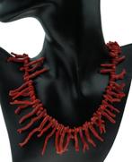 Bloedkoraal antieke stokjes takjes ketting 14k gouden slot, Ophalen of Verzenden, Goud, Ketting, Met edelsteen