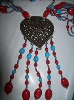 Ketting Rood Blauw Stenen Model Fraaie Hanger, Nieuw, Met edelsteen, Steen of Mineraal, Verzenden