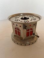 Vintage Metalen Theelichtje met Rode Glazen Ruitjes, Ophalen of Verzenden