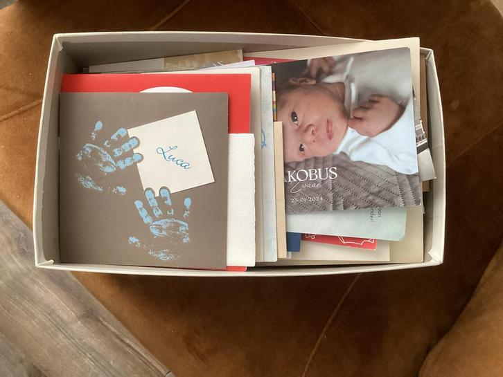Schoenendoos kaartjes,allerlei, Verzamelen, Geboortekaartjes en Visitekaartjes, Geboortekaartje, Ophalen of Verzenden