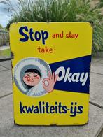 Emaille bord okay kwaliteit ijs, Verzamelen, Merken en Reclamevoorwerpen, Ophalen of Verzenden, Gebruikt, Reclamebord