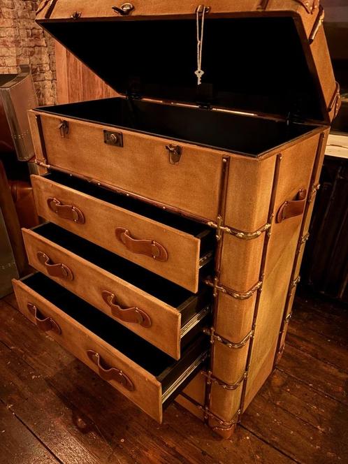 ladekast XL aviator trunk - bruin canvas nieuw! moet weg!, Huis en Inrichting, Kasten | Ladekasten, Gebruikt, 100 tot 150 cm, 50 tot 100 cm