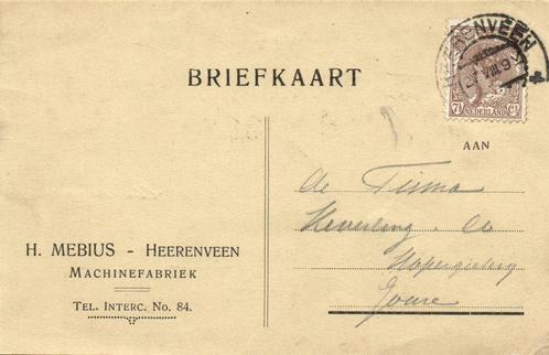 H. Mebius, Heenrenveen - machinefabriek - 08.1924? - briefka, Postzegels en Munten, Brieven en Enveloppen | Nederland, Briefkaart