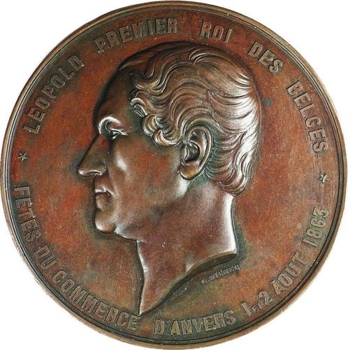België Leopold I & Openstelling van de Schelde 1863, Postzegels en Munten, Penningen en Medailles, Brons, Buitenland, Ophalen of Verzenden