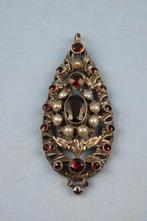 Victoriaanse 19e eeuwse zilveren hanger - granaat en parel, Ophalen of Verzenden, Zilver, Hanger, Met edelsteen