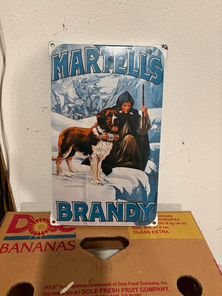 Emaille Bord Martell's Brandy - Vintage Reclame, Verzamelen, Merken en Reclamevoorwerpen, Gebruikt, Reclamebord, Ophalen of Verzenden