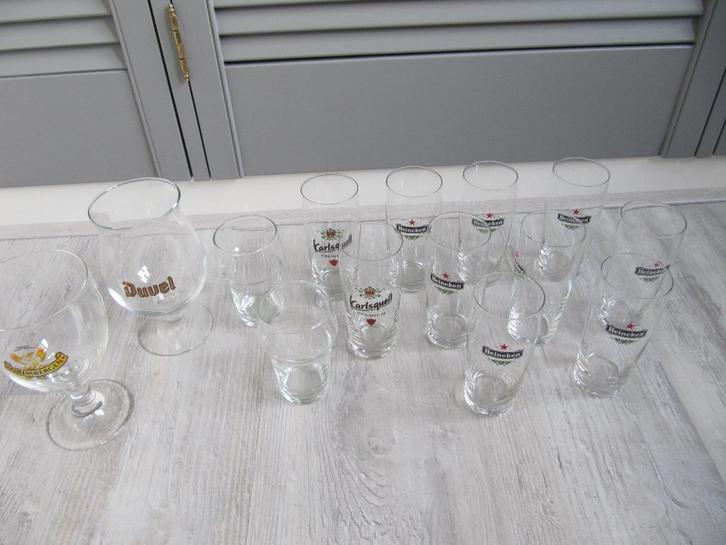 14 Bierglazen o.a. Heineken fluitjes, Verzamelen, Biermerken, Zo goed als nieuw, Glas of Glazen, Heineken, Ophalen