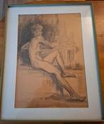 oude naakte vrouw pentekening, Antiek en Kunst, Ophalen of Verzenden