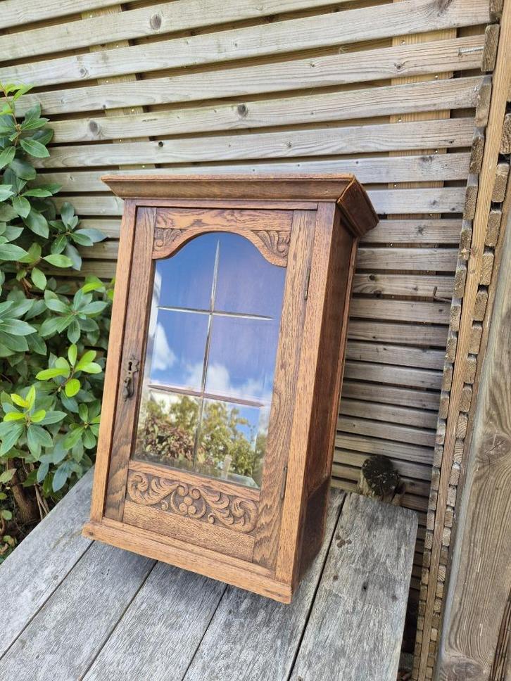 Antiek - Wandkast - Hangkast - Gedecoreerd - Geslepen Glas-*, Antiek en Kunst, Antiek | Meubels | Kasten, Ophalen of Verzenden